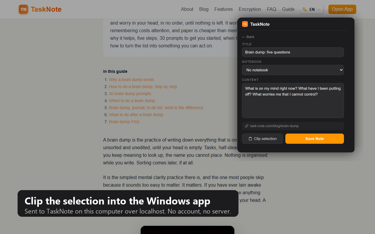 Desktop Clipper for Chrome: the selection goes into the Windows app