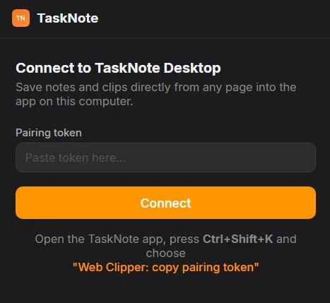 Install the extension from the Chrome Web Store and open it. The first time, it asks for a pairing token.