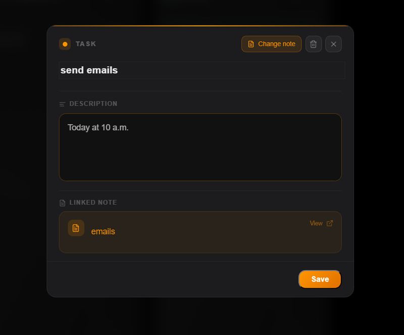 A task card in TaskNote with a rich note attached
